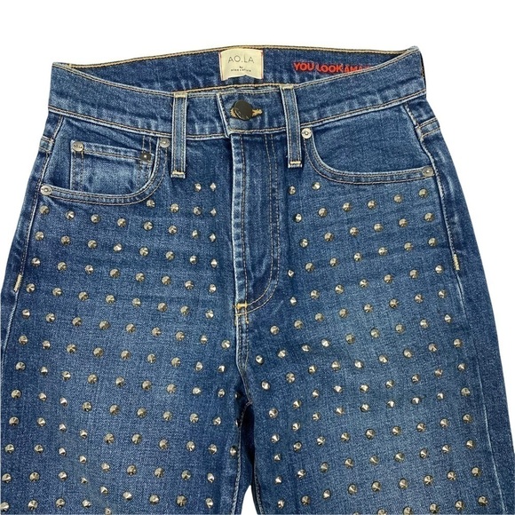 AO.LA Amazing High Rise Slim Girlfriend Studded Jeans in Homebound Wash Size 25 - Picture 2 of 8